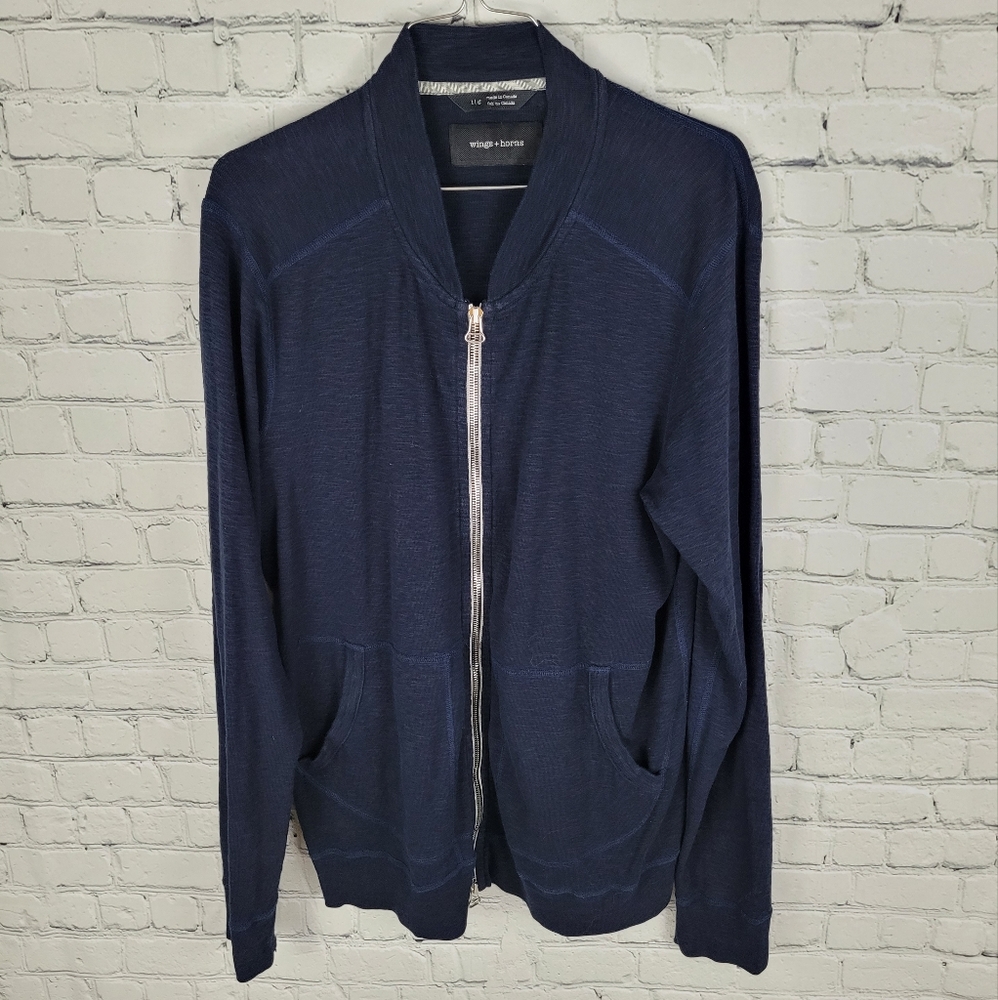 WINGS + HORNS | slub knit full zip lightweight cotton shirt jacket
